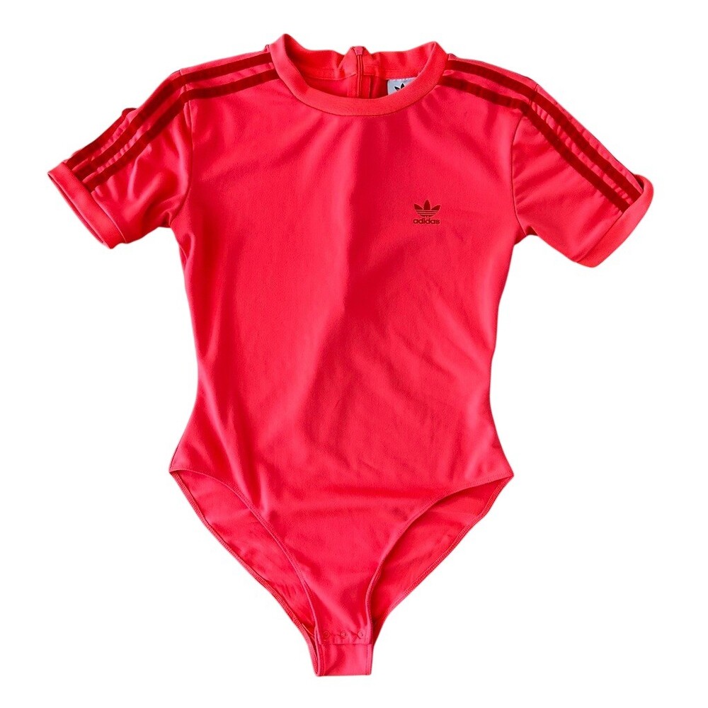 adidas Originals Bodysuit Womens XS Neon Pink Trefoil 3-Stripes Short - Picture 1 of 7